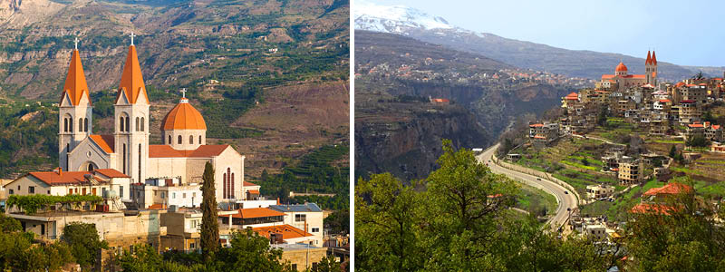 Staden Bcharre i Qadishadalen, Libanon.